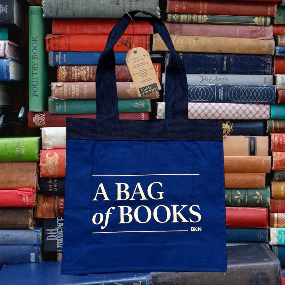 B&N Bookstore Barnes & Noble Bag of Books Tote Bag Canvas Blue New